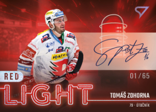 Tomas Zohorna Pardubice Tipsport ELH 2022/23 SportZoo 2. serie Red Light Auto /65 #RLS-TZ